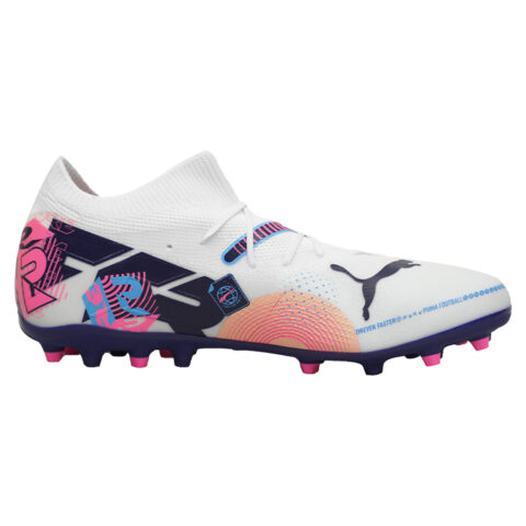 PUMA FUTURE 7 MATCH MG Multi Ground Artificial Turf Fabric Coverage Support Soccer Shoes Unisex White Blue Pink