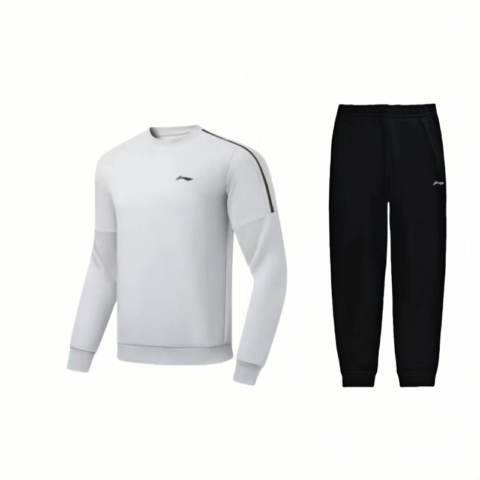Li Ning Brand Logo Crew Neck Long Sleeved Sweatshirt With Elastic Cuff And Fleece Lined Pants Casual Sportswear Unisex