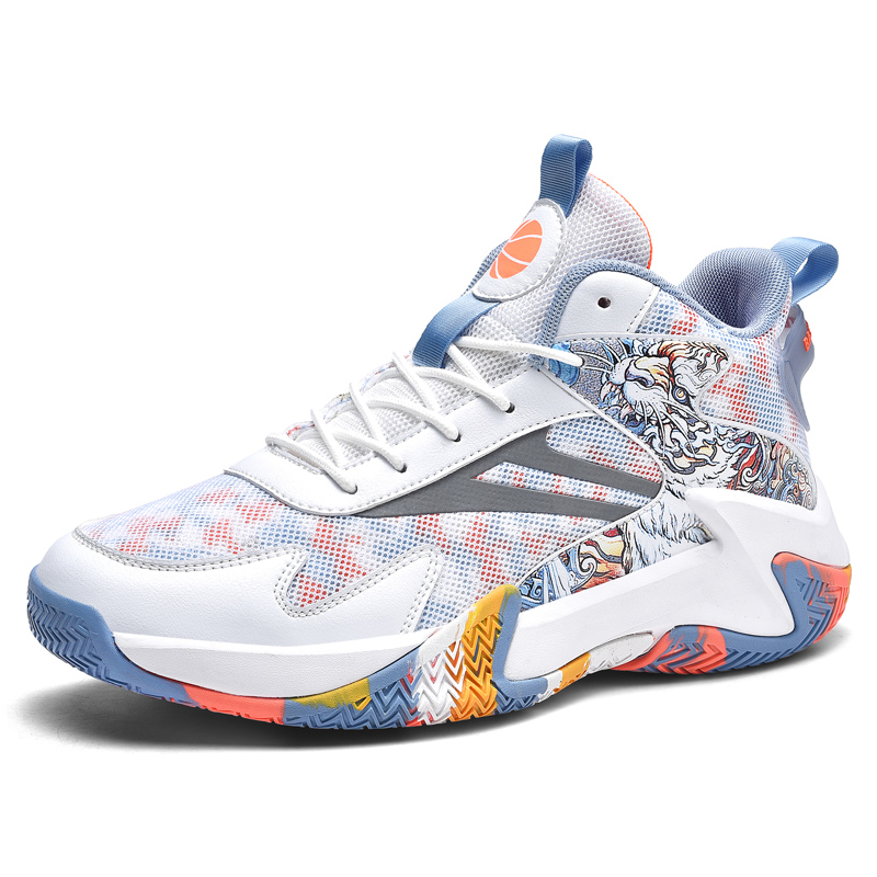 PALATIAL Basketball Shoes Men’s High Top White Moon/Black Orange/Pond Green