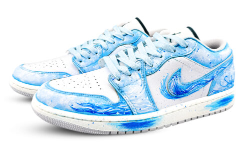 Jordan Air Jordan 1 Cushioning, Wear Resistant Low top Vintage Basketball Shoes Unisex White Blue