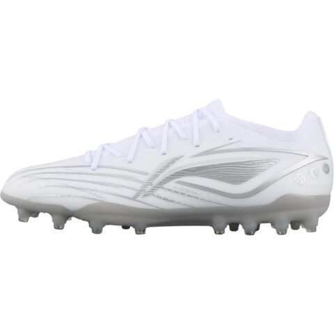 Li Ning MG Multi Ground Artificial Turf Slip Resistant Abrasion Resistant Soccer Shoes Men’s White Silver