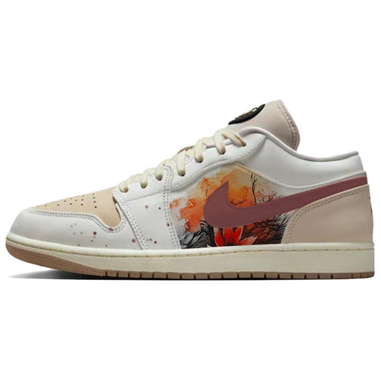 Jordan Air Jordan 1 Abrasion Resistant Low top Vintage Basketball Shoes Unisex White Brown