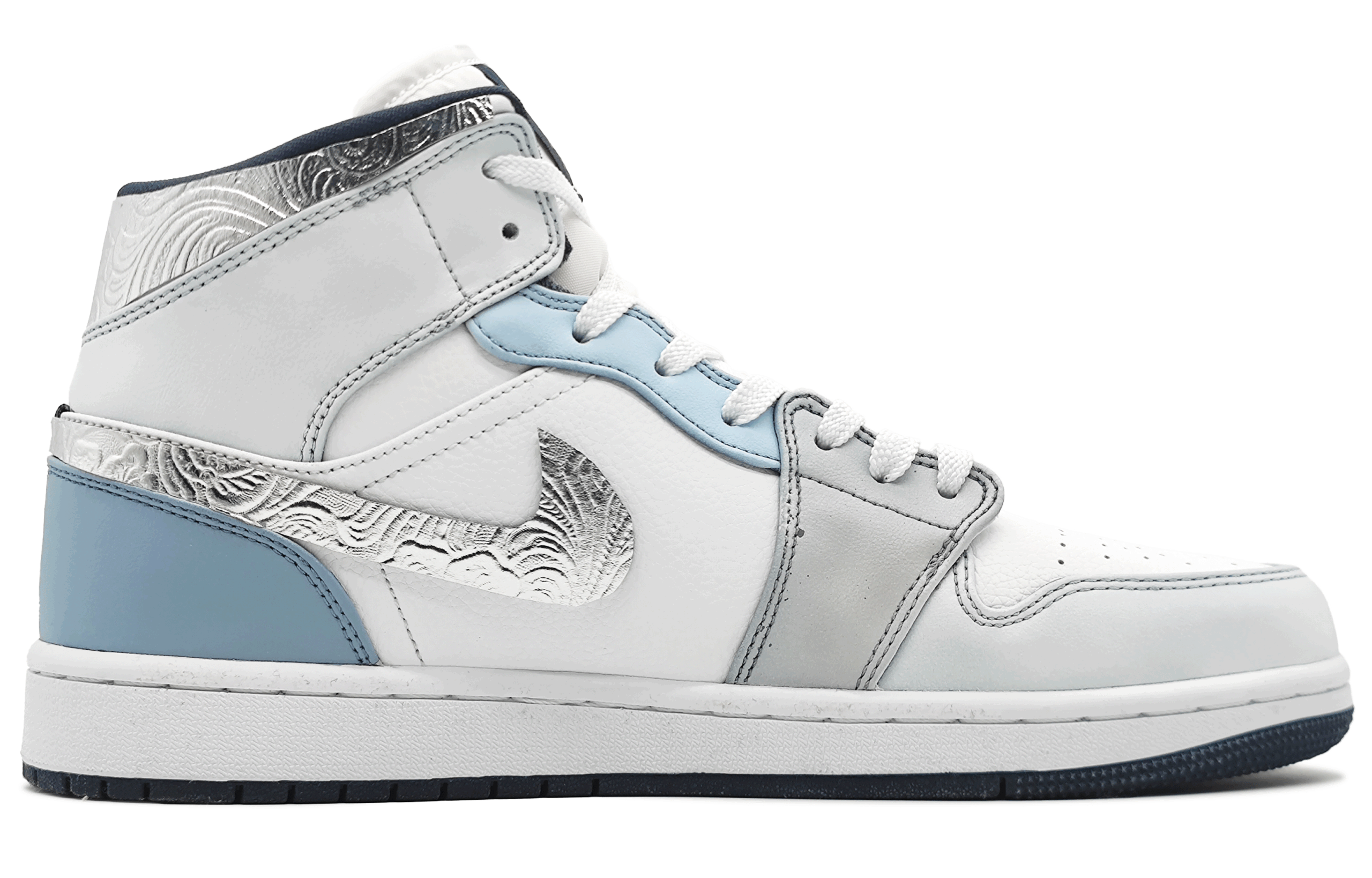 Jordan Air Jordan 1 Leather Slip Resistant Abrasion Resistant Mid top Vintage Basketball Shoes Unisex Blue