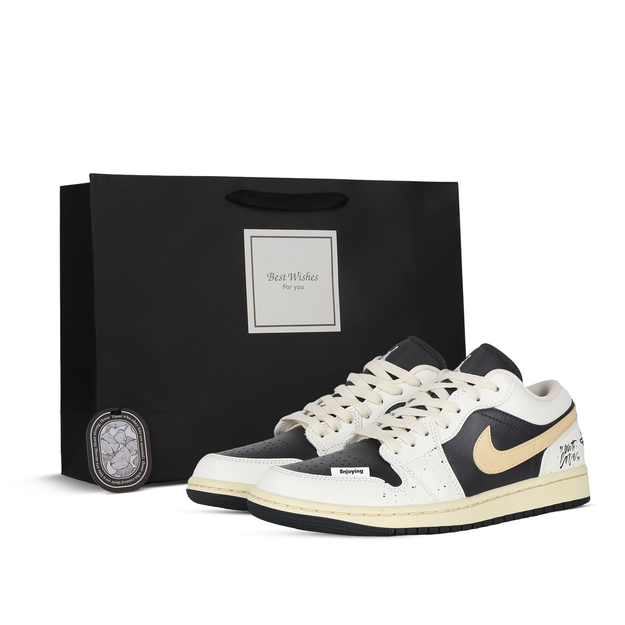 Jordan Air Jordan 1 Firefly Slip Resistant Abrasion Resistant Low top Vintage Basketball Shoes Women’s Black White
