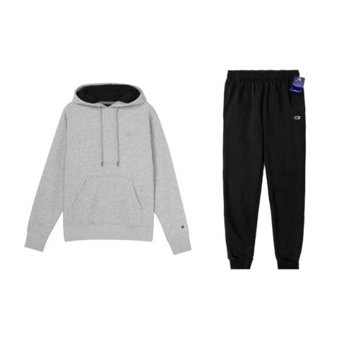 Champion Double Logo Embroidery Fleece Lined Pullover Sweatshirt With Fitted Pants Casual Sportswear US Version