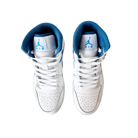 Jordan Air Jordan 1 Wear resistant And Lightweight Mid top Basketball Shoes Men’s Silver Blue