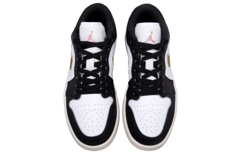 Jordan Air Jordan 1 Gilded Mocha Leather Abrasion Resistant Low top Vintage Basketball Shoes Unisex Black Gold
