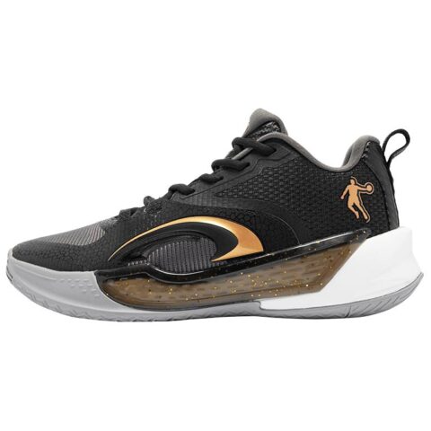 QIAODAN Halberd 7TEAM Cushioning Slip Resistant Mid top Q KUNGFU LIGHT Basketball Shoes Men’s Black Gray