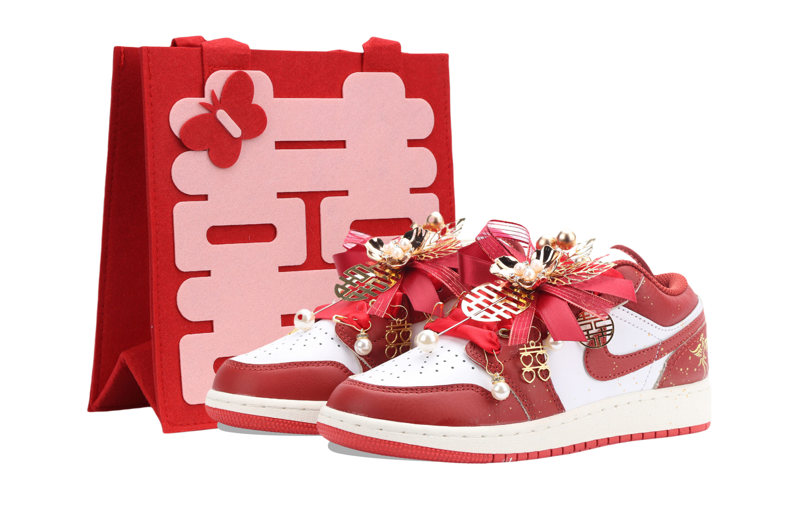 Jordan Air Jordan 1 Phoenix Love, New Chinese Style Cushioning, Wear Resistant Low top Vintage Basketball Shoes Unisex