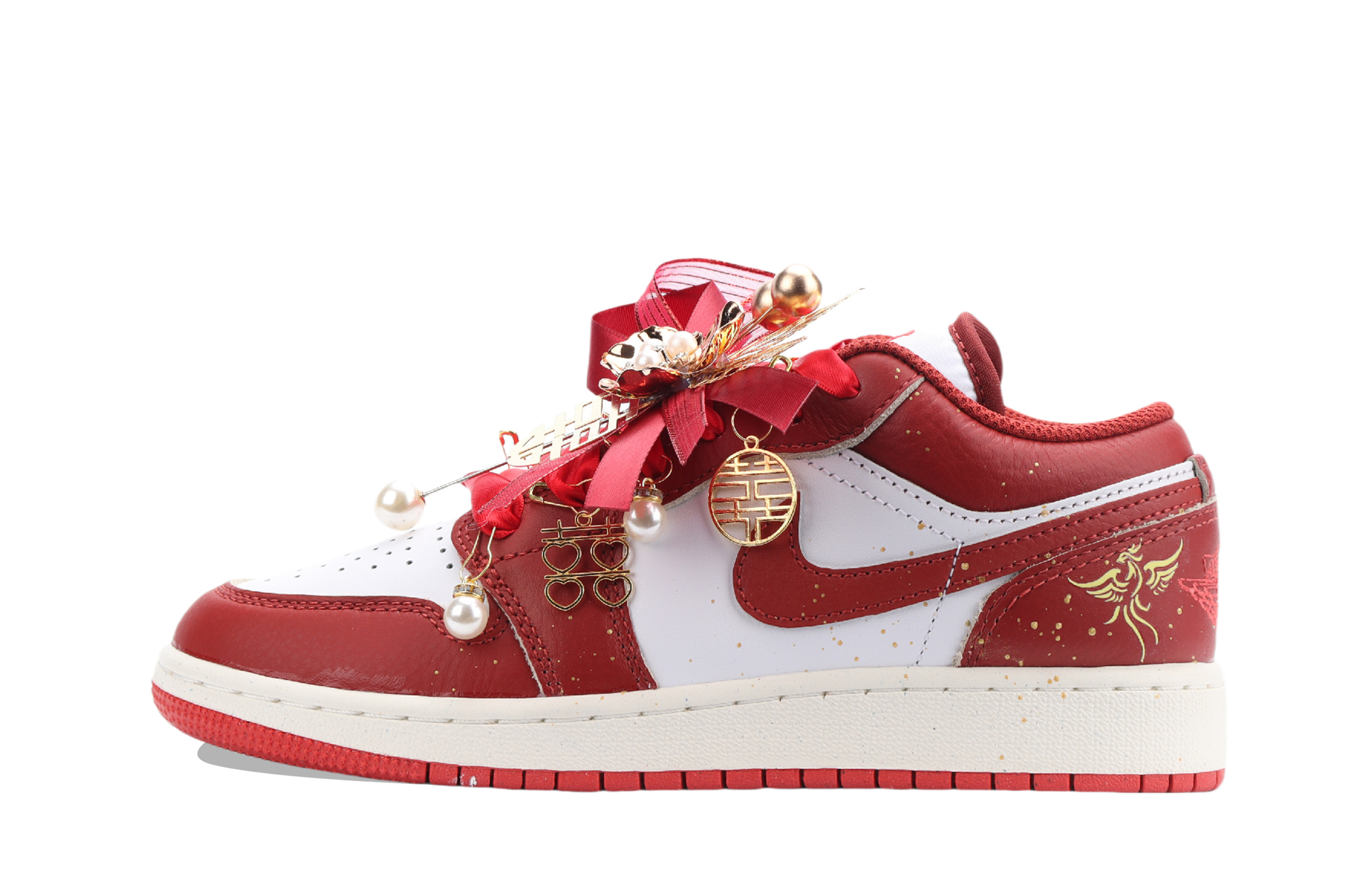 Jordan Air Jordan 1 Phoenix Love, New Chinese Style Cushioning, Wear Resistant Low top Vintage Basketball Shoes Unisex
