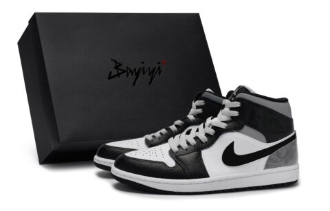 Jordan Air Jordan 1 MID 811 Manufacturing, Cement Smoke Gray, Special Shoe Box Abrasion Resistant Breathable Mid top