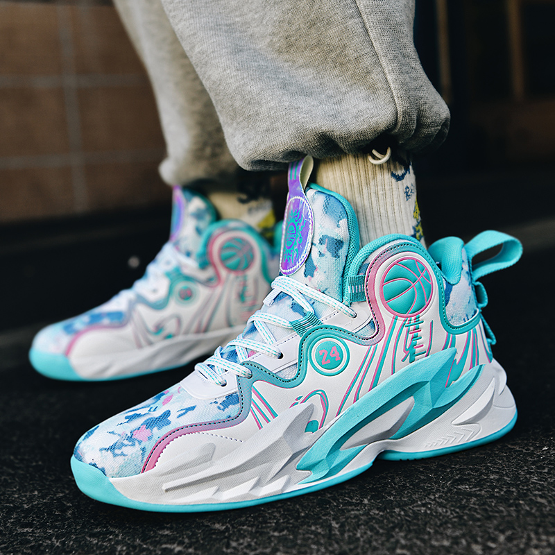BIANSULONG Slip Resistant Abrasion Resistant Support High top Basketball Shoes Unisex White Moon