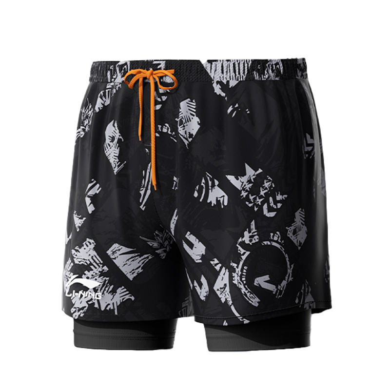Li Ning Swimming Shorts Men’s Black Dual Purpose Pants Special Offer Moderate Mid Length Swim Shorts