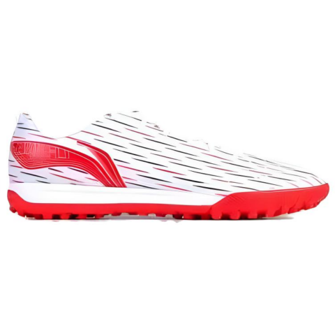 Li Ning Comfortable And Trendy TF Turf Artificial Turf Slip Resistant Abrasion Resistant Soccer Shoes Men’s White Red