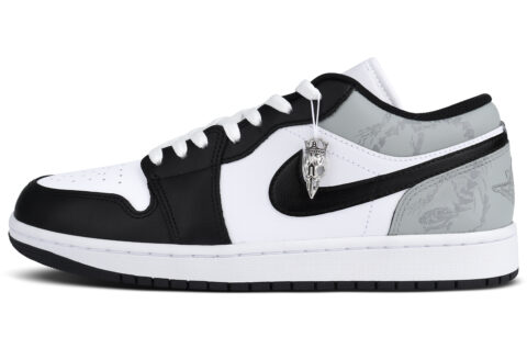 Jordan Air Jordan 1 Abrasion Resistant Low top Vintage Basketball Shoes Unisex Black Gray