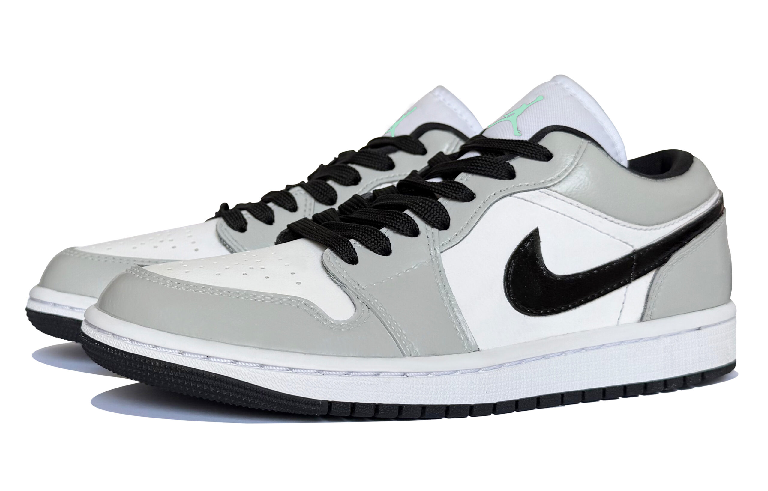 Jordan Air Jordan 1 Lunar Mail, Mist Gray Cushioning Low top Vintage Basketball Shoes Men’s Gray White
