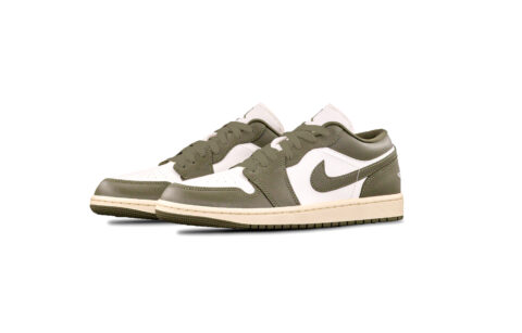 Jordan Air Jordan 1 Olive Green Cushioning, Wear Resistant Low top Vintage Basketball Shoes Unisex White Green