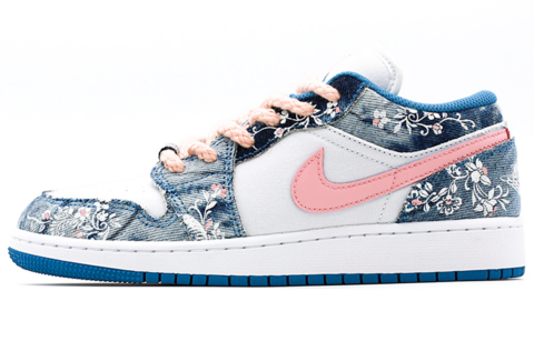 Jordan Air Jordan 1 Denim, Leather Abrasion Resistant Abrasion Resistant Low top Vintage Basketball Shoes Women’s Blue