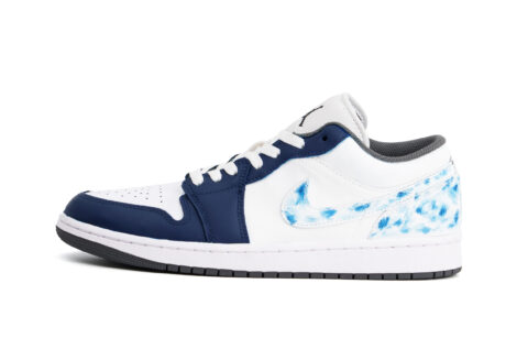 Jordan Air Jordan 1 Cushioning, Wear Resistant Low top Vintage Basketball Shoes Unisex White Blue
