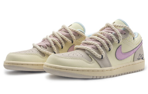 Jordan Air Jordan 1 Abrasion Resistant Low top Vintage Basketball Shoes Women’s Beige Pink