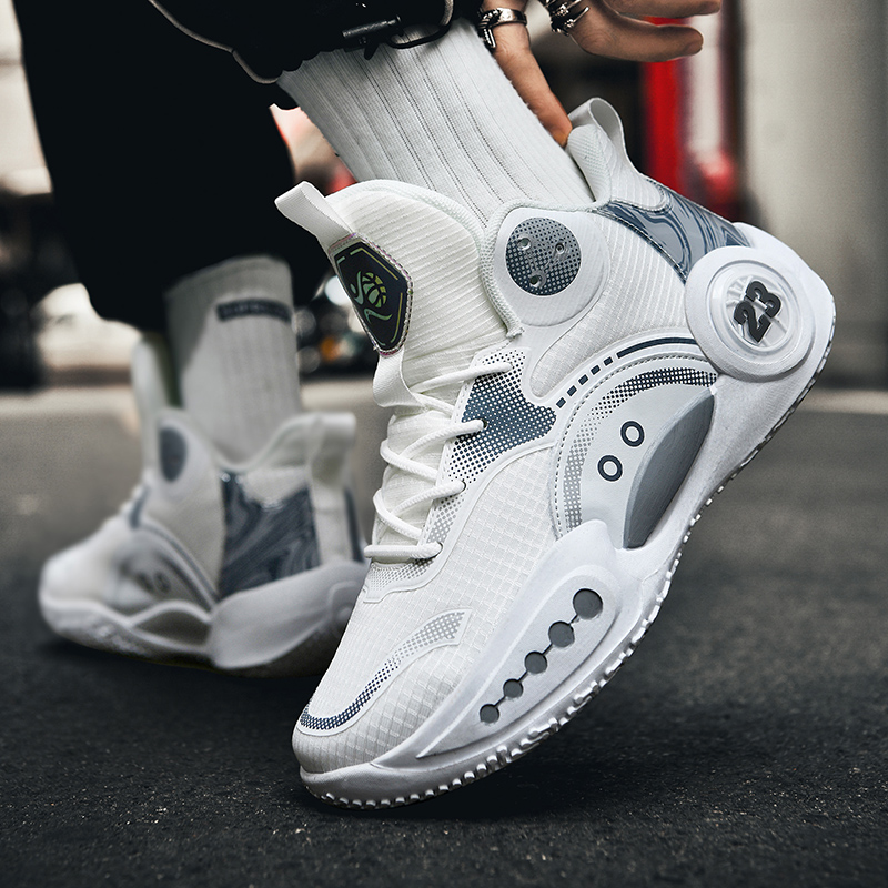 BIANSULONG Cushioning Slip Resistant Abrasion Resistant Low top Basketball Shoes Unisex White Gray