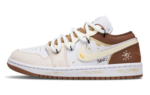 Jordan Air Jordan 1 Mel Cheese Abrasion Resistant Low top Vintage Basketball Shoes Unisex Beige White Brown