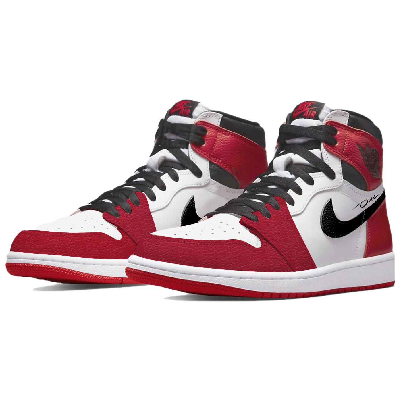 Jordan Air Jordan 1 Cushioning, Wear Resistant High top Vintage Basketball Shoes Unisex Black White Red