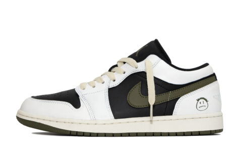 Jordan Air Jordan 1 Black Green Olive, Small Barb 5.0 Leather Abrasion Resistant Breathable Low top