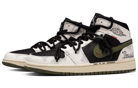 Jordan Air Jordan 1 Square Dragon Synthetic Leather Abrasion Resistant Mid top Vintage Basketball Shoes Unisex