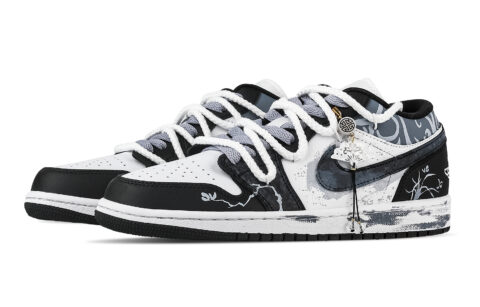 Jordan Air Jordan 1 Orchid Pattern Low top Vintage Basketball Shoes Unisex Black Blue