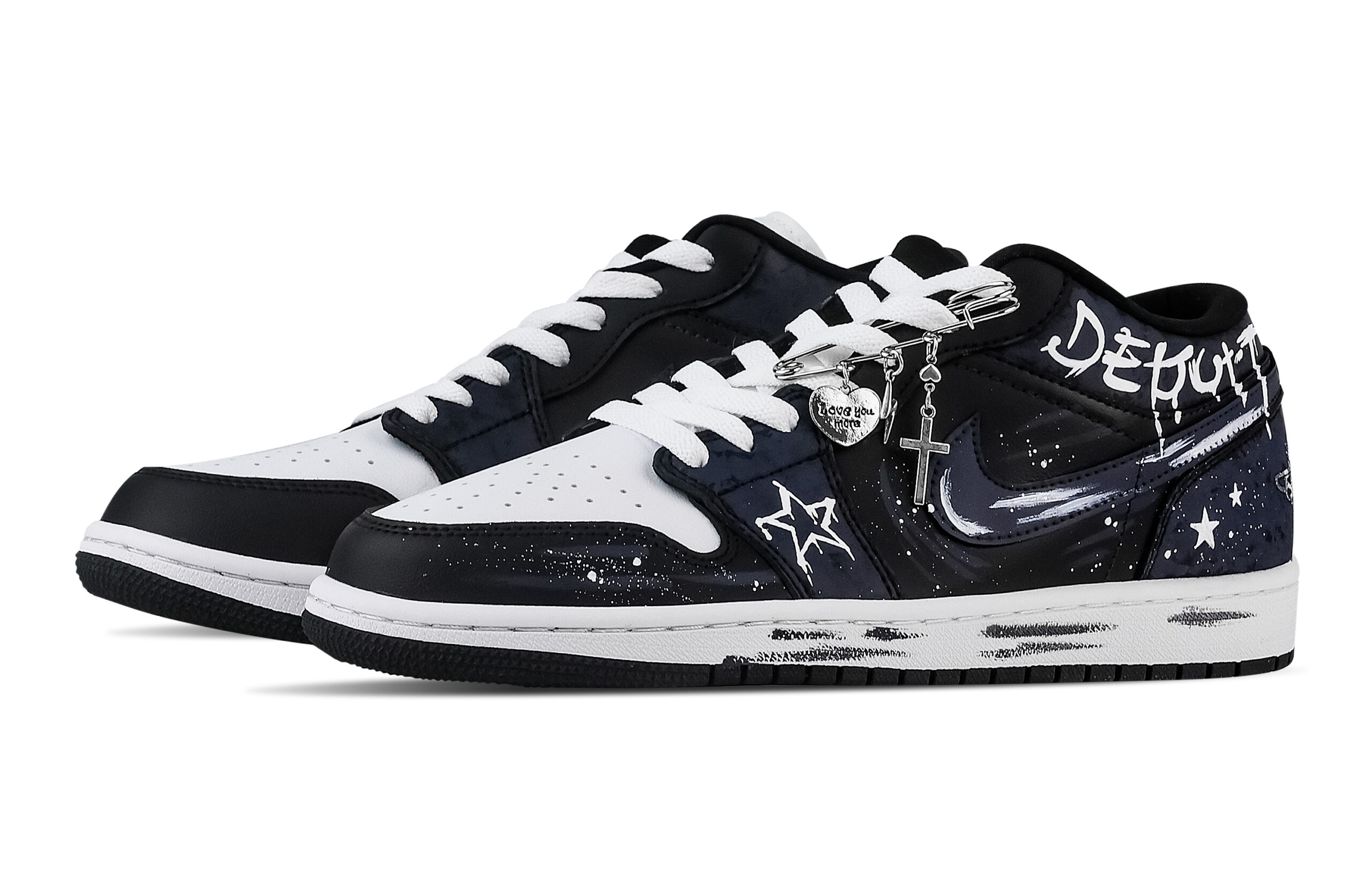 Jordan Air Jordan 1 Starry Sky Reverse Trail Low top Vintage Basketball Shoes Unisex Navy Blue