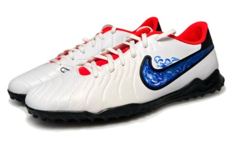 Nike Tiempo Legend 10 TF Turf Artificial Turf Slip Resistant Abrasion Resistant Soccer Shoes Men’s White Blue Red