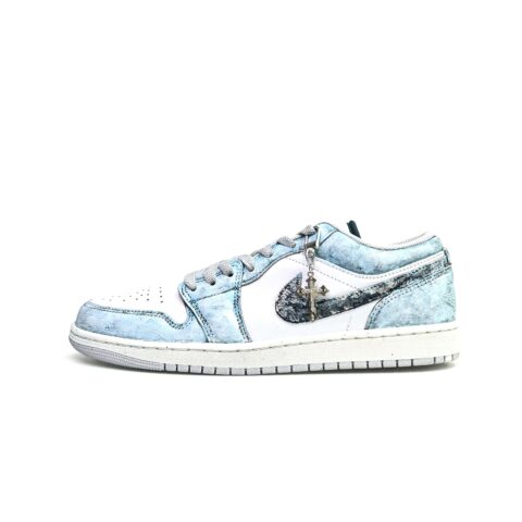 Jordan Air Jordan 1 Denim Luxury Wear resistant And Lightweight Low top Vintage Basketball Shoes Unisex Gray Blue