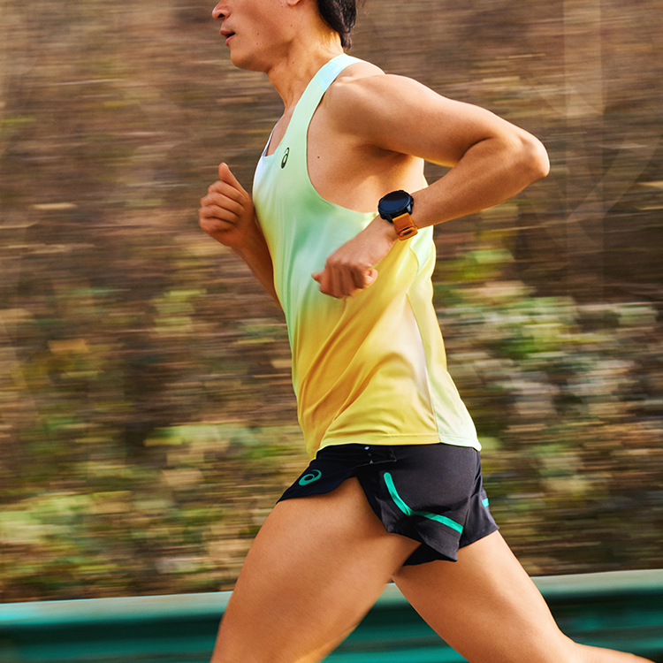 ASICS Running Tank Top Unisex Orange Green Print