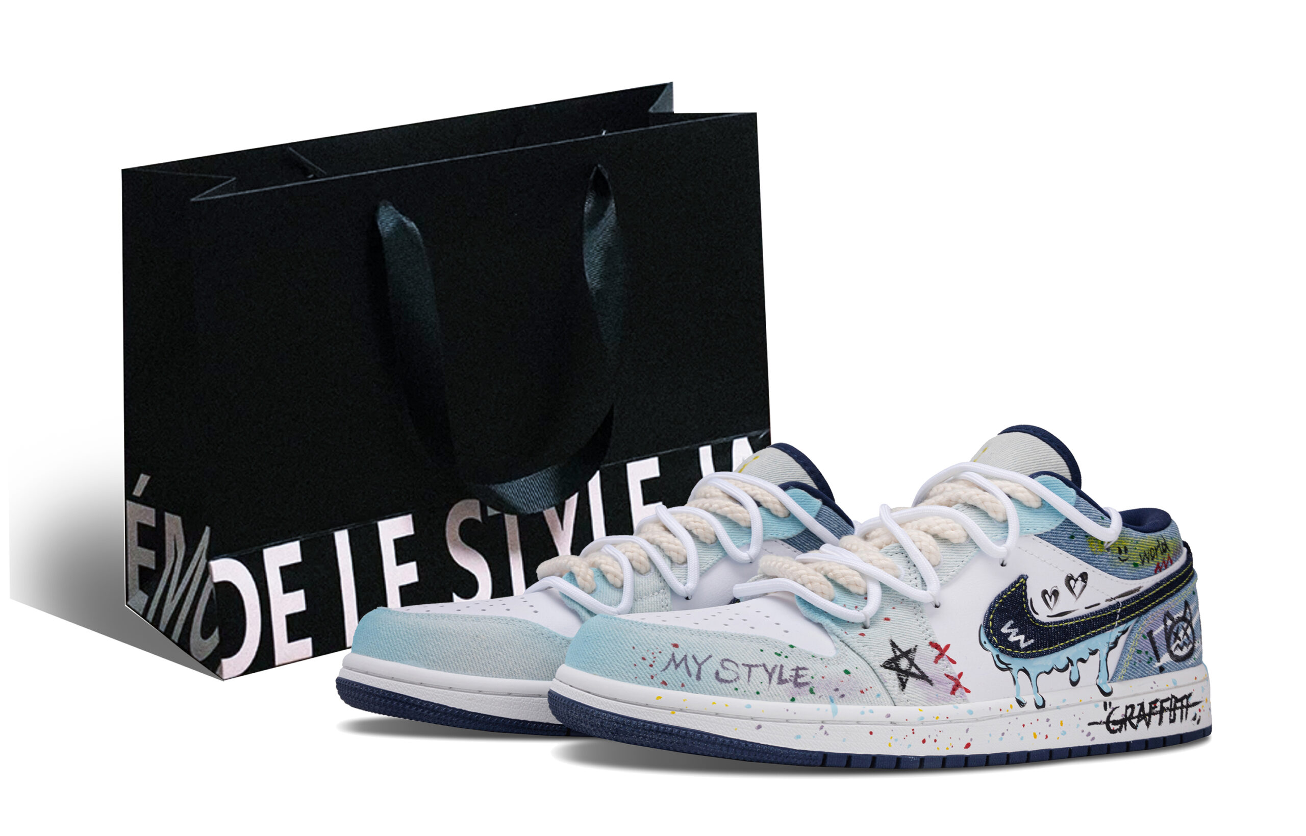 Jordan Air Jordan 1 Graffiti Style Abrasion Resistant Low top Vintage Basketball Shoes Men’s
