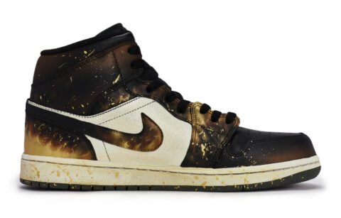 Jordan Air Jordan 1 Vintage Basketball Shoes Unisex Mid Top Beige/Black/Gold