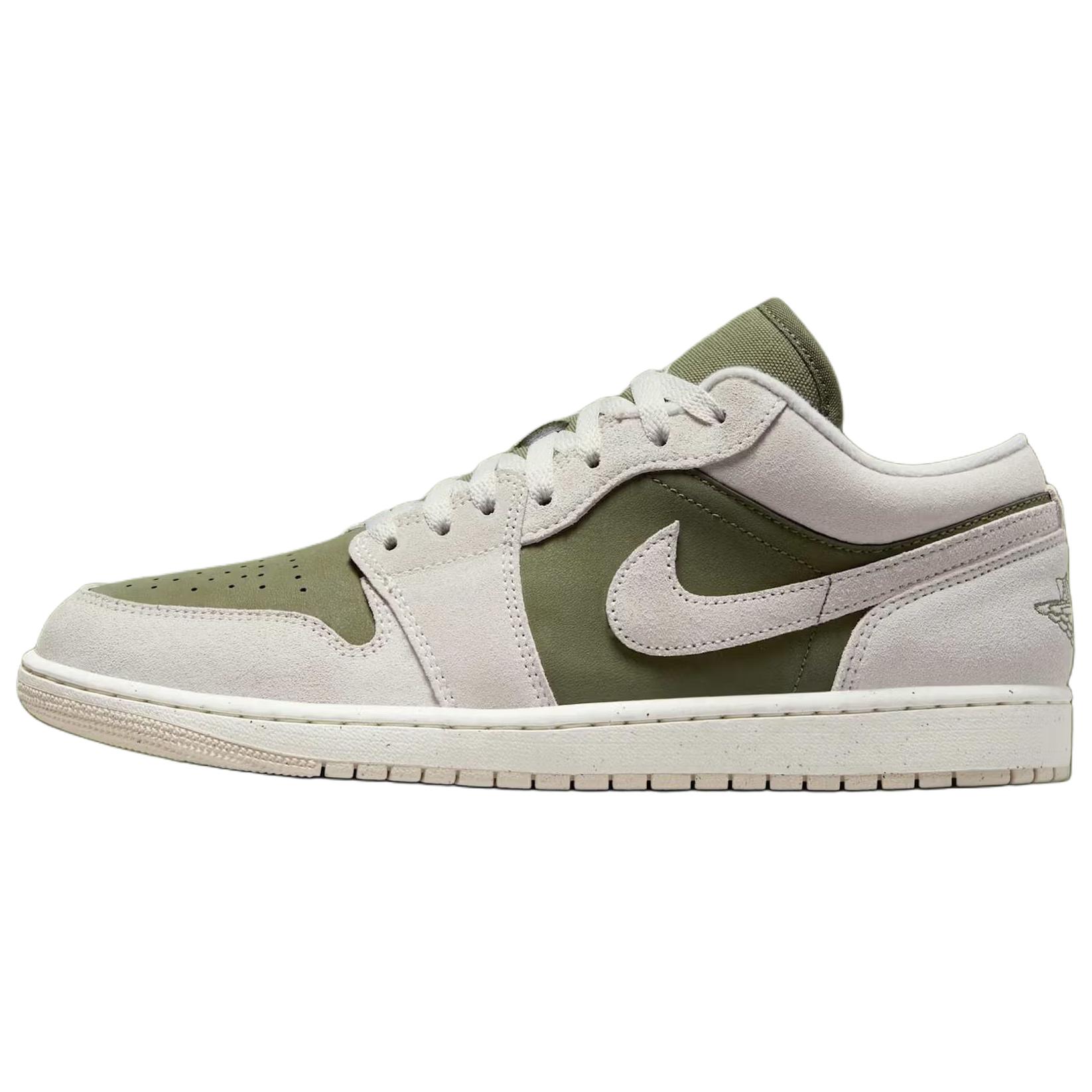 Jordan Air Jordan 1 Leather Abrasion Resistant Low top Vintage Basketball Shoes Unisex White Green