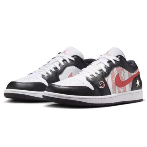 Jordan Air Jordan 1 Versatile Low top Vintage Basketball Shoes Unisex Black Pink