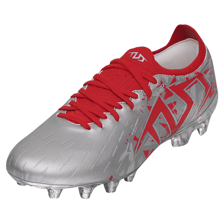 TLSS. FG Firm Ground Natural Grass Cushioning Slip Resistant Cushioning Slip Resistant Soccer Shoes Men’s Silver Red