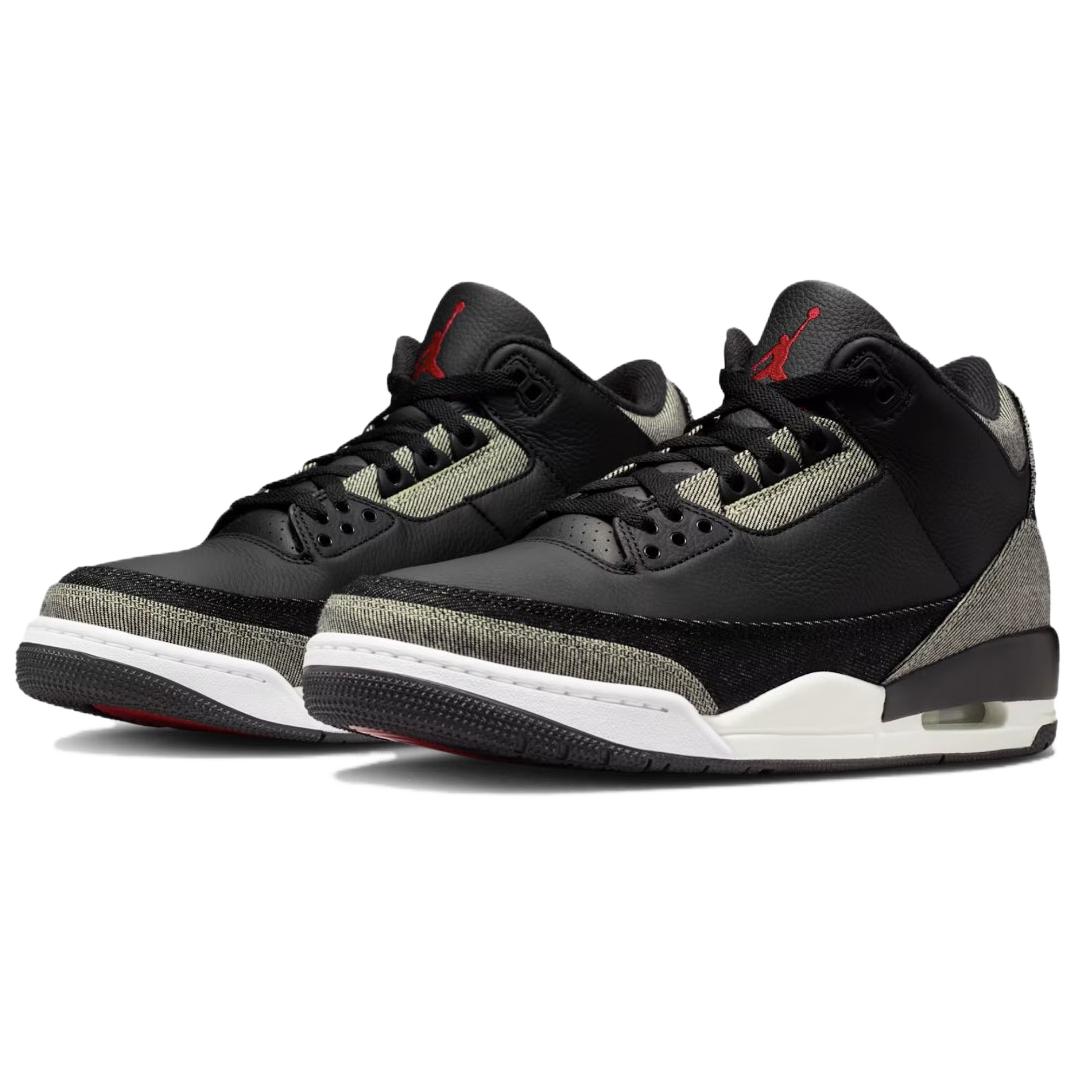Jordan x Levis Air Jordan 3 Slip Resistant Abrasion Resistant Low top Vintage Basketball Shoes Unisex Black
