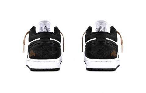 Jordan Air Jordan 1 Ink Gold AJ Leather Cushioning, Wear Resistant Low top Vintage Basketball Shoes Unisex Black, White