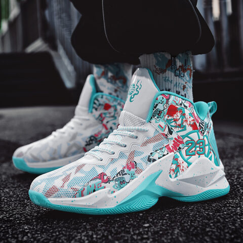 BIANSULONG Cushioning Slip Resistant Abrasion Resistant Mid top Basketball Shoes Unisex White Moon