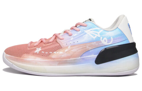 PUMA Clyde Hardwood Team Graduation Season Paper Plane Abrasion Resistant Low top Basketball Shoes Unisex Pink Blue