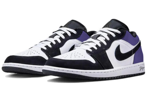 Jordan Air Jordan 1 Purple Toes Abrasion Resistant Low top Vintage Basketball Shoes Unisex Black Purple