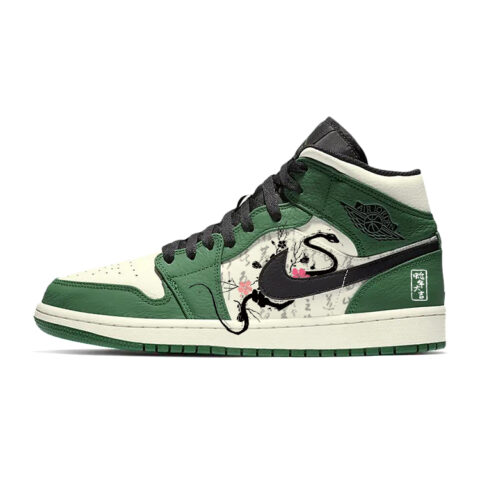 Jordan Air Jordan 1 Abrasion Resistant Slip Resistant Mid top Vintage Basketball Shoes Men’s White Green