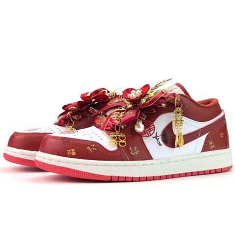 Jordan Air Jordan 1 Red Rhythm Blessing Slip Resistant Abrasion Resistant Low top Vintage Basketball Shoes Unisex Red