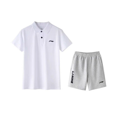 Li Ning Table Tennis Collection Casual Sportswear Men's White Short Sleeved Shirt+Gray Shorts