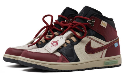 Jordan Air Jordan 1 Slip Resistant Mid top Vintage Basketball Shoes Unisex Beige Black Red