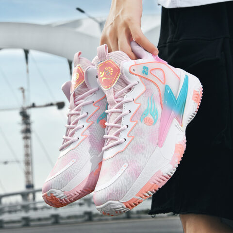 BIANSULONG Cushioning Slip Resistant Abrasion Resistant High top Basketball Shoes Unisex White Pink