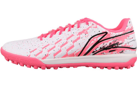 Li Ning TF Turf Artificial Turf Synthetic Leather Cushioning Slip Resistant Abrasion Resistant Soccer Shoes Men’s Pink
